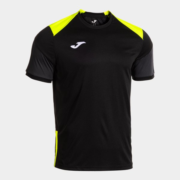 Camiseta Manga Corta Danubio IV en color Negro Amarillo Fluor - padel Joma